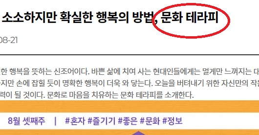 문화테라피 를 '문화로 마음치유' 로 바꿔주세요.