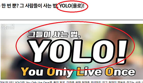 YOLO 를 '현재의행복을 즐기는 삶' 으로 바꿔주세요.